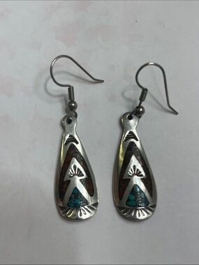 Southwest Sterling Silver and Turquoise Teardrop Earrings